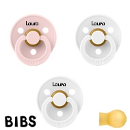 BIBS Colour Schnuller mit Namen, Gr. 1, 2 White, 1 Blossom, Rund Latex, (3er Pack)